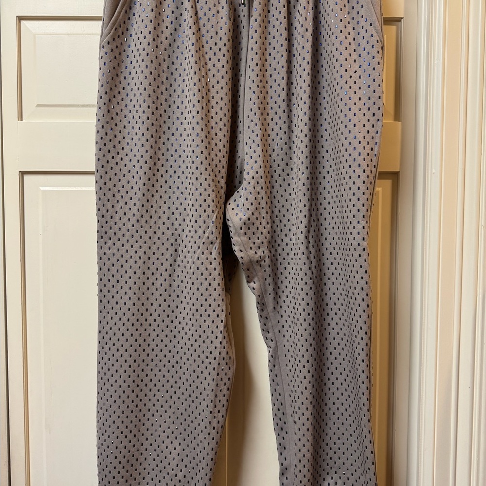 Queen of Sparkles Gray Sweatpants with Blue Rhinestones